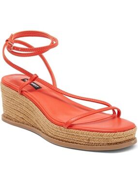 Nine West women's Alexx sandal  orange ankle wrap wedge size 8 summer spring